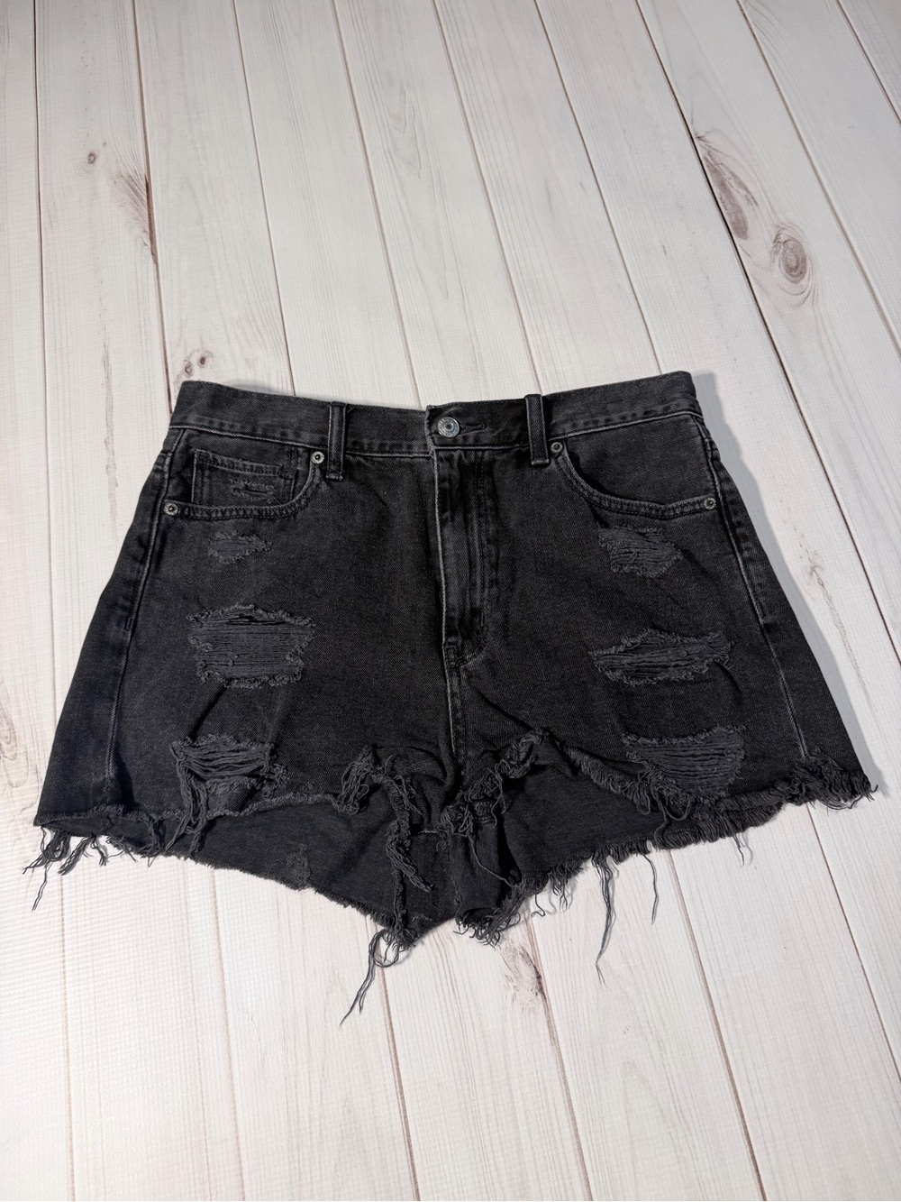 American Eagle Outfitters Black Distressed Denim Cutoff Shorts